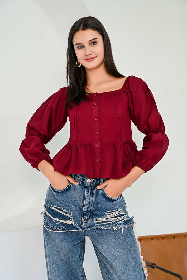 Maroon Peplum Shirt