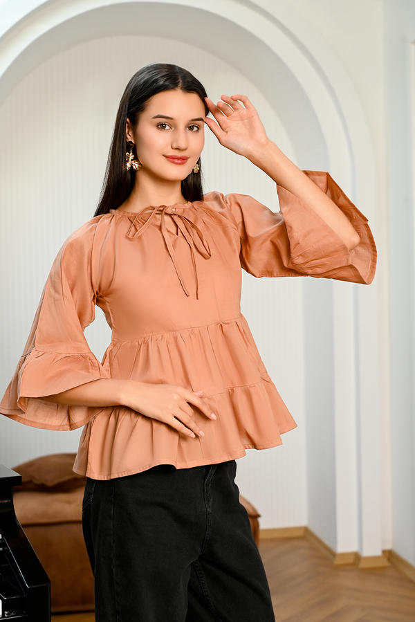 Tiered Bodice Bell Sleeves Blouse Top