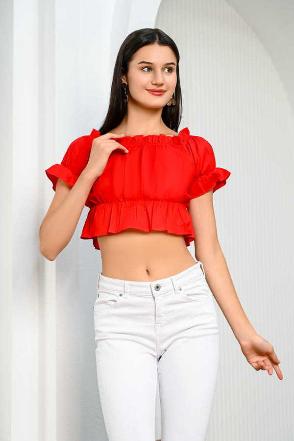 Red Cotton Crop Top