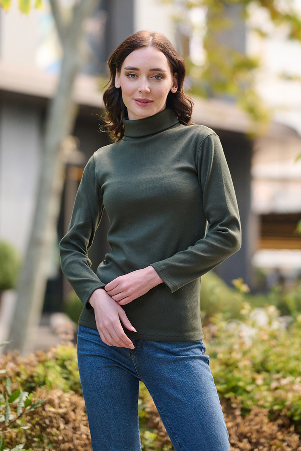 Teal Green Turtleneck Ribbed Knit Sweater