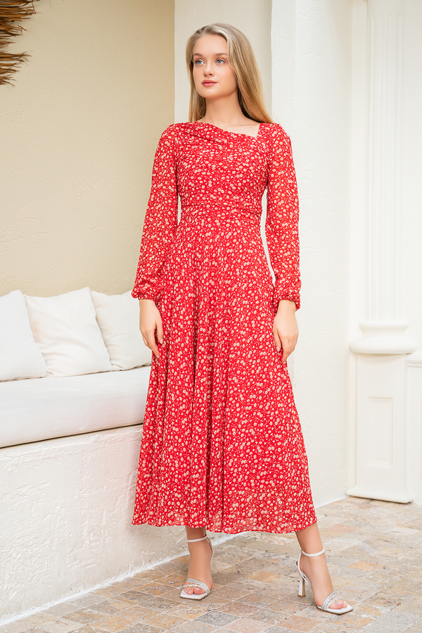 Red Chiffon Printed Dress