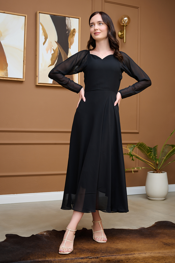 Zoe - Black Chiffon Plain Dress