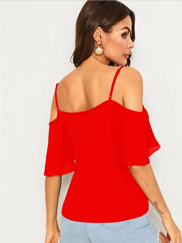 Red Cold Shoulder Layered Sleeve Top – Mardaz Fashion