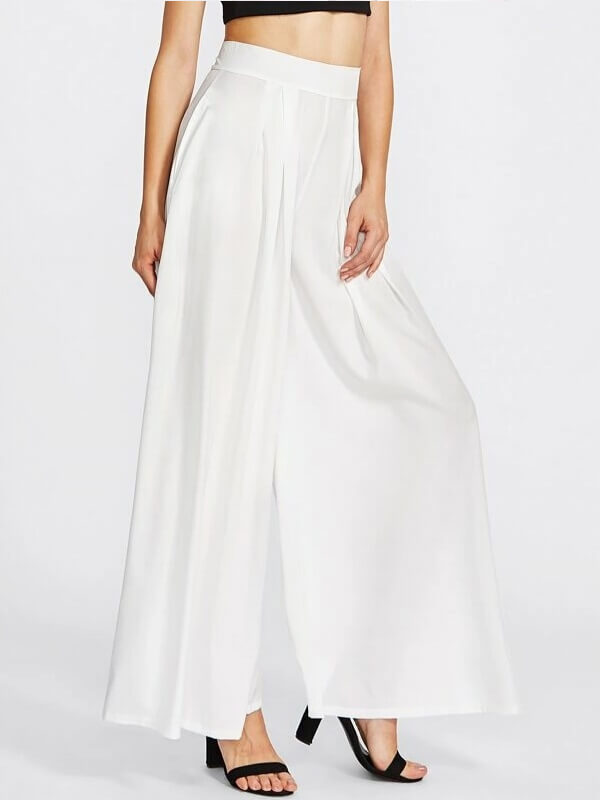 White Pleated Detail Palazzo Pants